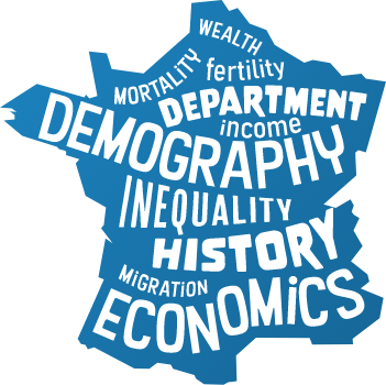 Tag cloud in a schematized map of France